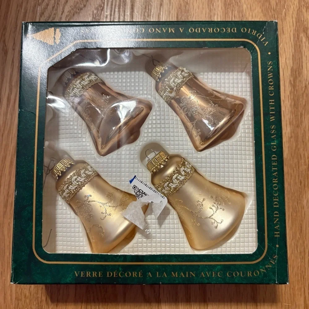 vintage mercury glass gold bell ornaments gold glitter made in USA